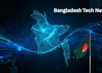 বাংলাদেশের প্রযুক্তিগত অগ্রগতির চিত্র - স্মার্ট বাংলাদেশ এবং টেক নিউজের প্রতীক